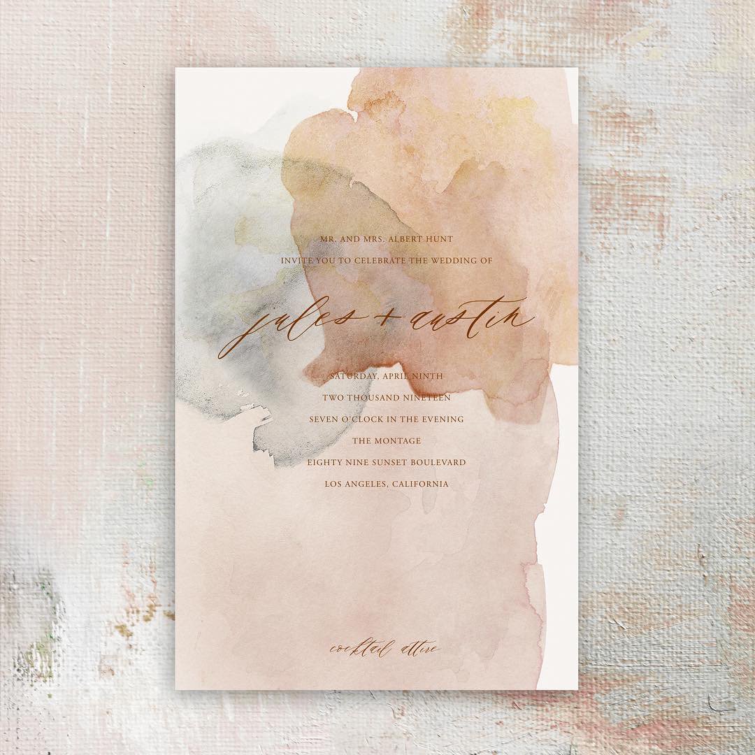 We love the watercolor detailing on this invitation. The warm colors blend so well together and give it such a soft, romantic feel. What do you think?

via <a href="/blissandbone/">Bliss & Bone</a>
#weddingday #weddingdetails #rsvp #letsgetmarried #weddinginvitation #youreinvited #mrandmrs #weddingplanning