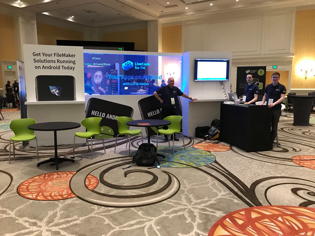 LiveCode's tweet image. All setup and ready to go at #FileMakerDevCon2019. Come and see us about getting your solutions running on Android!