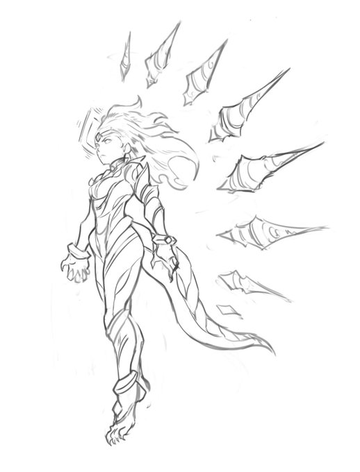 I like when in games or anime, a character goes into an OP fantasy deity form - they look really cool! Here's some doodles inspired by that trope 