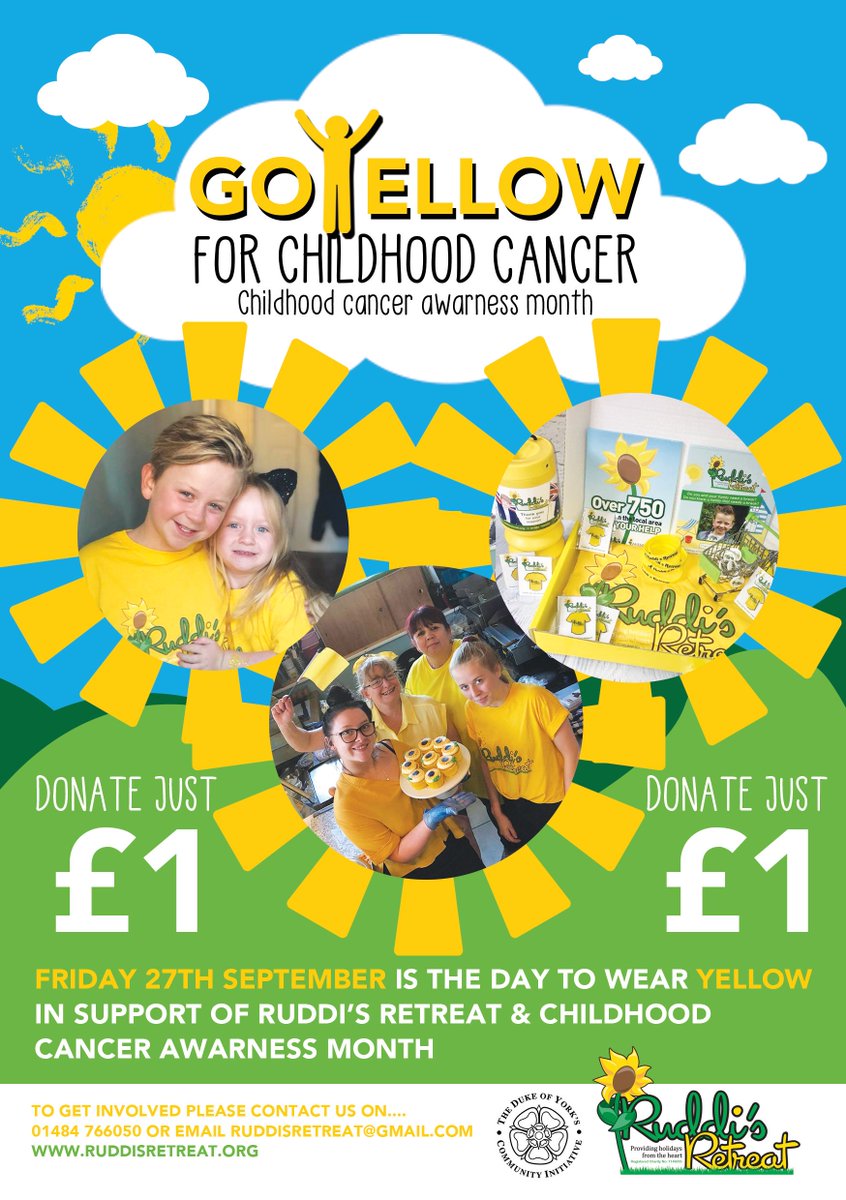 Ruddisretreat's tweet image. Its nearly September which is #ChildhoodCancerawarenessmonth
@Ruddisretreat NEED as many people and companies to #GoYellow for us to help us raise much needed funds.
Please get involved if you can.. Just £1.00 each from you can make a HUGE difference to our campaign