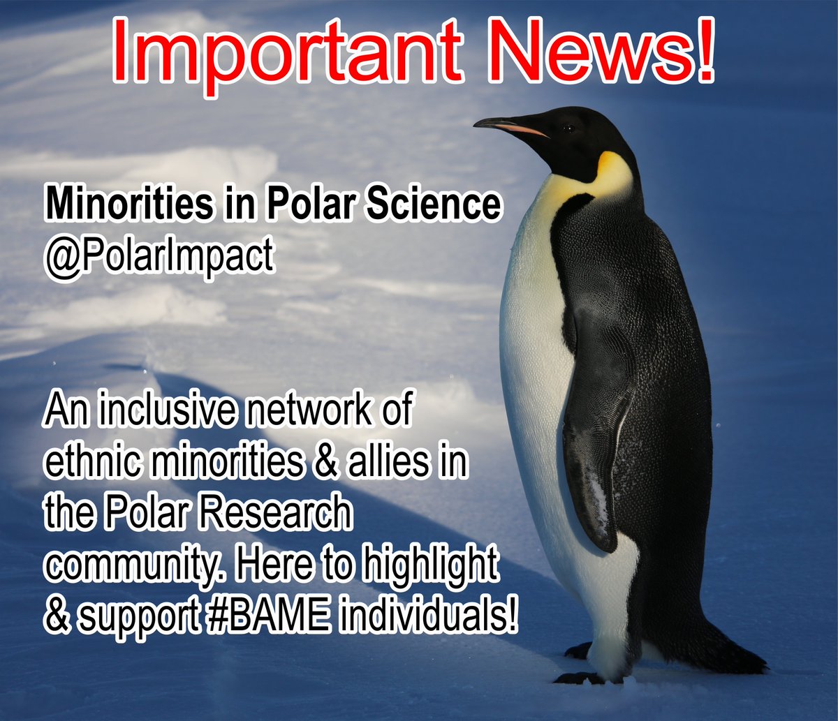 IMPORTANT NEWS! Minorities in Polar Science @PolarImpact! is An inclusive network of ethnic minorities & allies in the Polar Research community. Here to highlight 
& support #BAME individuals! Please support and follow! #MinoritiesInSTEM #DiversityandInclusion #Antarctic #Arctic