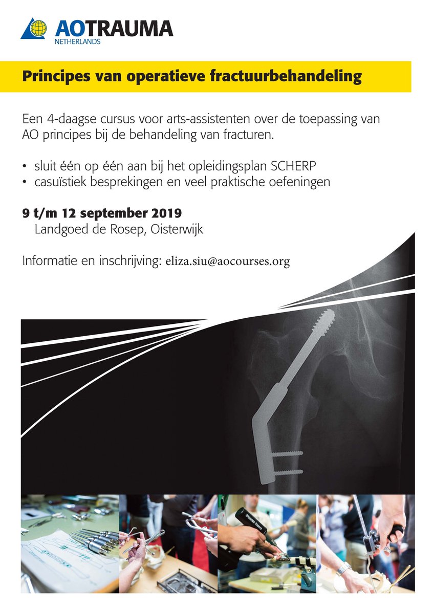 Er zijn nog enkele plaatsen vrij voor arts assistenten voor de AO Basic Principles of Fracture Management Course in September. Meld je aan!