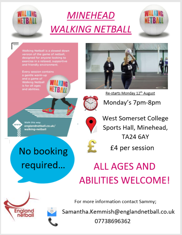 NetballSomerset's tweet photo. 👏MINEHEAD WALKING NETBALL RETURNS 👏

Have you tried walking netball yet? If not, come along and join our ladies for a walk on the mild side 😃

📅Mondays 7pm-8pm at West Somerset College, Minehead

#walkingnetball #westsomerset https://t.co/CYAbhkA0Uz