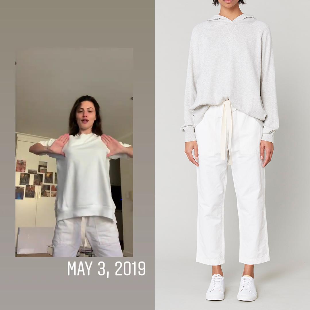 ptonkincloset's tweet photo. 5 August [2019] | On Phoebe Tonkin IG stories wearing  #leemathews Vince Raglan Sweater (£199) - merely because of the side splits - and the Perry Pants (£239) in White - just because of the belt and front side pockets. #phoebetonkin https://t.co/SuiT6PSfOr