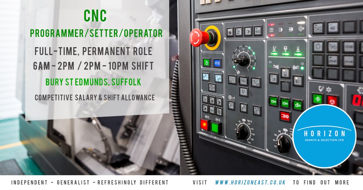 Horizon_East's tweet photo. A CNC Programmer/ Setter/ Operator is required for our client in Bury St Edmunds. Excellent facility and an opportunity to work with a great bunch of people on very interesting products. - https://t.co/nlO4GfRcwO

#CNC #burystedmunds #engineering #jobs https://t.co/lDANnsBcdB