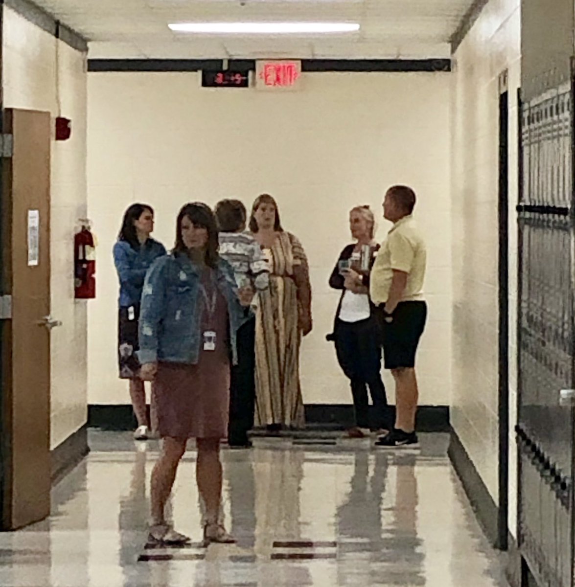 Last minute teacher huddle before 1st period on the 1st day of classes at BCHS. Lots of energy &amp; excitement in the house.