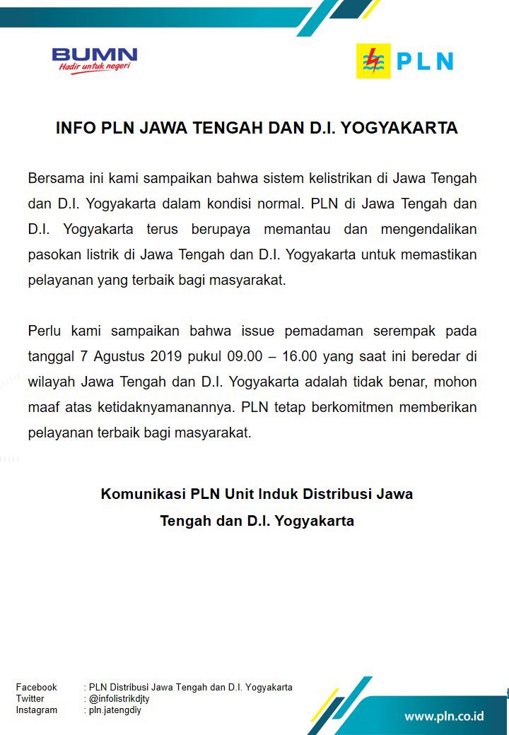Pln Up3 Purwokerto Pa Twitter Isu Mengenai Pemadaman Listrik Serempak Di Wilayah Jawa Tengah Adalah Tidak Benar Berikut Info Selengkapnya