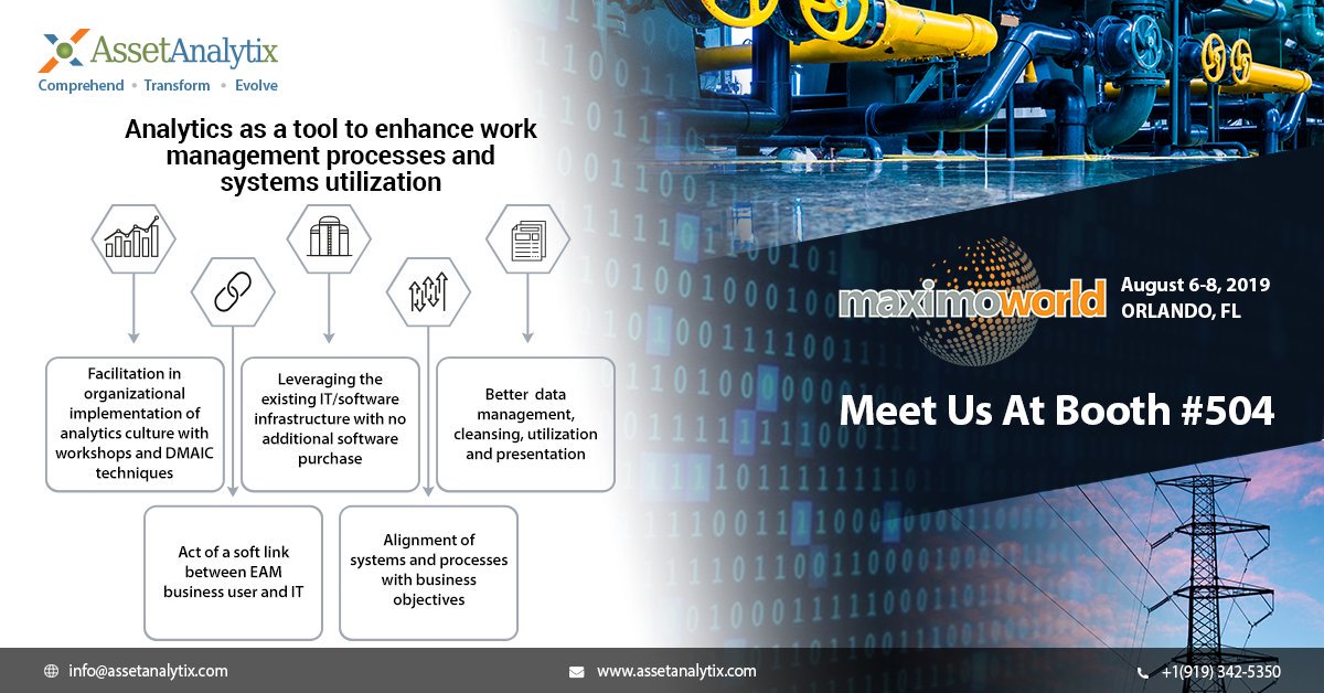 Utilize "Analytics as a Knowledge Management Tool" Meet our leaders Sunil Kamerkar, Mark Granger, Ed Stanek at booth #504 during #MaximoWorld 2019 to know more!Reliabilityweb.com <a href="/ReliabilityPar1/">Reliability Partners</a> #assetmanagment #reliability #maintenance #assetperformance #maximo