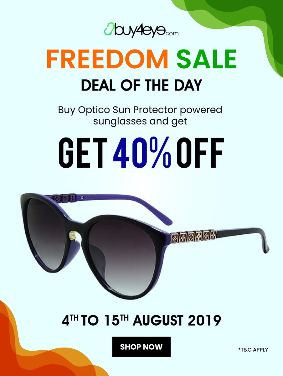 buy4eye's tweet photo. Freedom Sale - 4th to 15th August 2019
DEAL OF THE DAY
Buy Optico Sun Protector powered sunglasses and get up to 40% discount
#WearTheChange
Link: https://t.co/ZTehRRda4H
#agnesb #sunglasses #titanium #fashion #eyewear #nice #stylish #elegant #bestoutfit #french #lightweight https://t.co/hMDdlfiLJ1