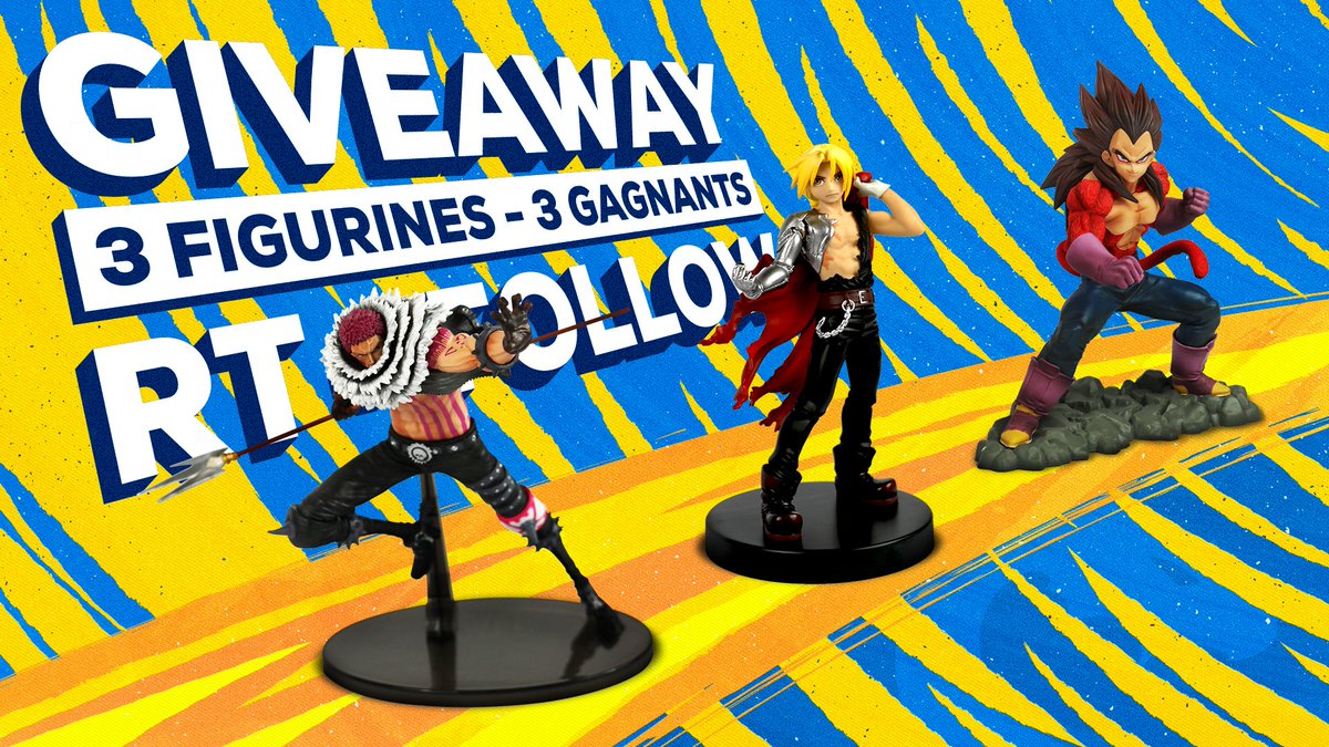 Shin Sekai (@shinsekaifr) on Twitter photo Shin Sekai signe son grand retour sur Twitter ! Pour fêter ça, nous vous proposons un #concours vous permettant de gagner une de ces 3 #figurines. Pour participer, il vous suffit de suivre <a href="/shinsekaifr/">Shin Sekai</a> et de RT ce tweet. TAS le 16/08. #OnePiece #FMA #DragonBall #giveaway Shin Sekai signe son grand retour sur Twitter ! Pour fêter ça, nous vous proposons un #concours vous permettant de gagner une de ces 3 #figurines. Pour participer, il vous suffit de suivre <a href="/shinsekaifr/">Shin Sekai</a> et de RT ce tweet. TAS le 16/08. #OnePiece #FMA #DragonBall #giveaway