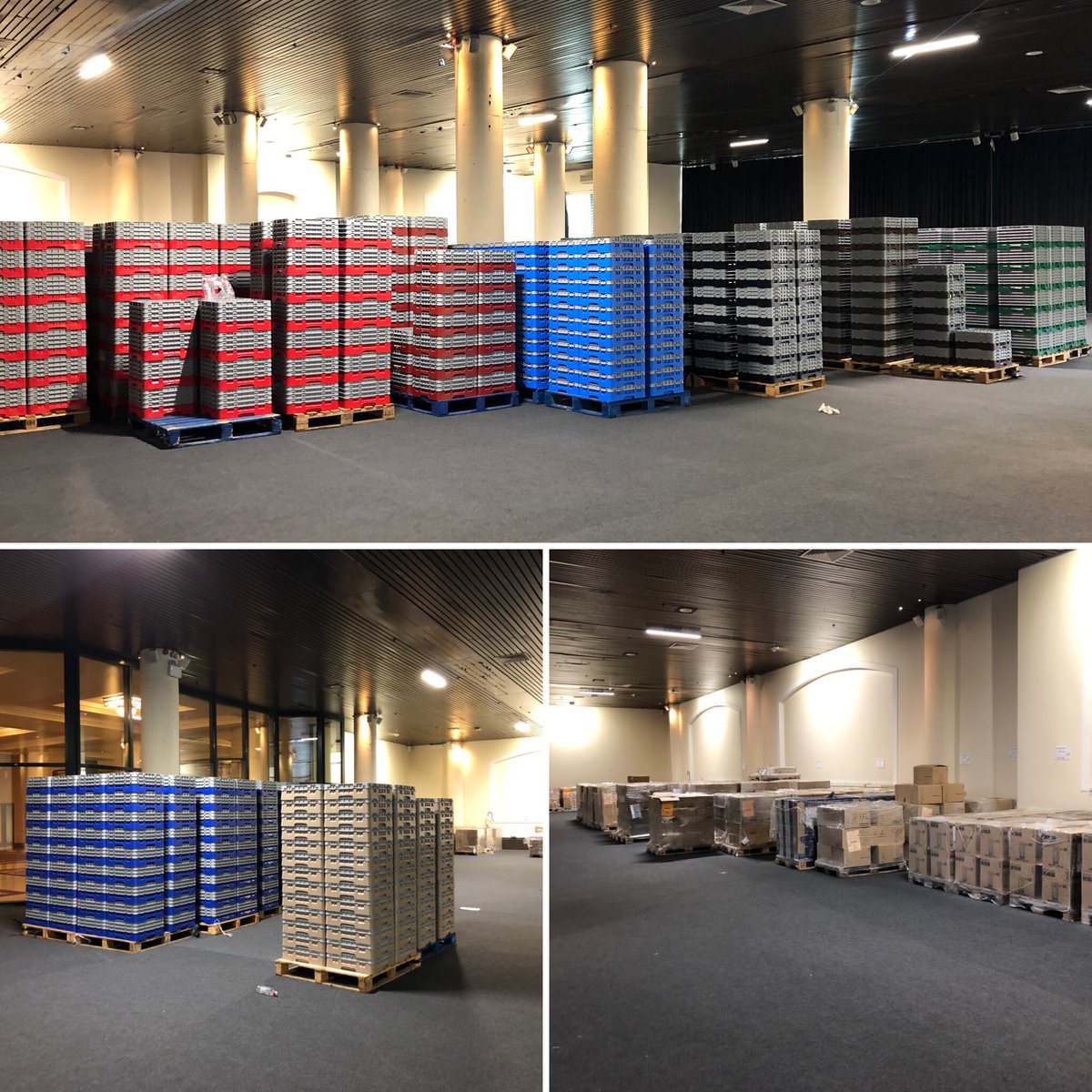 mollett_nancy's tweet photo. Delivery today of 50,000 glasses ready to be stacked into 2,000 glass racks before they move to storage @ICCWales. Thanks to @Cambro1 for their user friendly colour coded system #leadtheway https://t.co/MrOpS16wNo