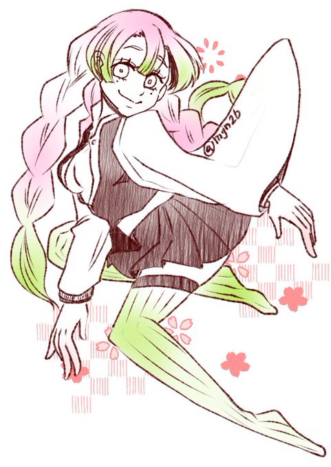 にーびーさんがTwitterに投稿した甘露寺蜜璃(鬼滅の刃)のイラスト。