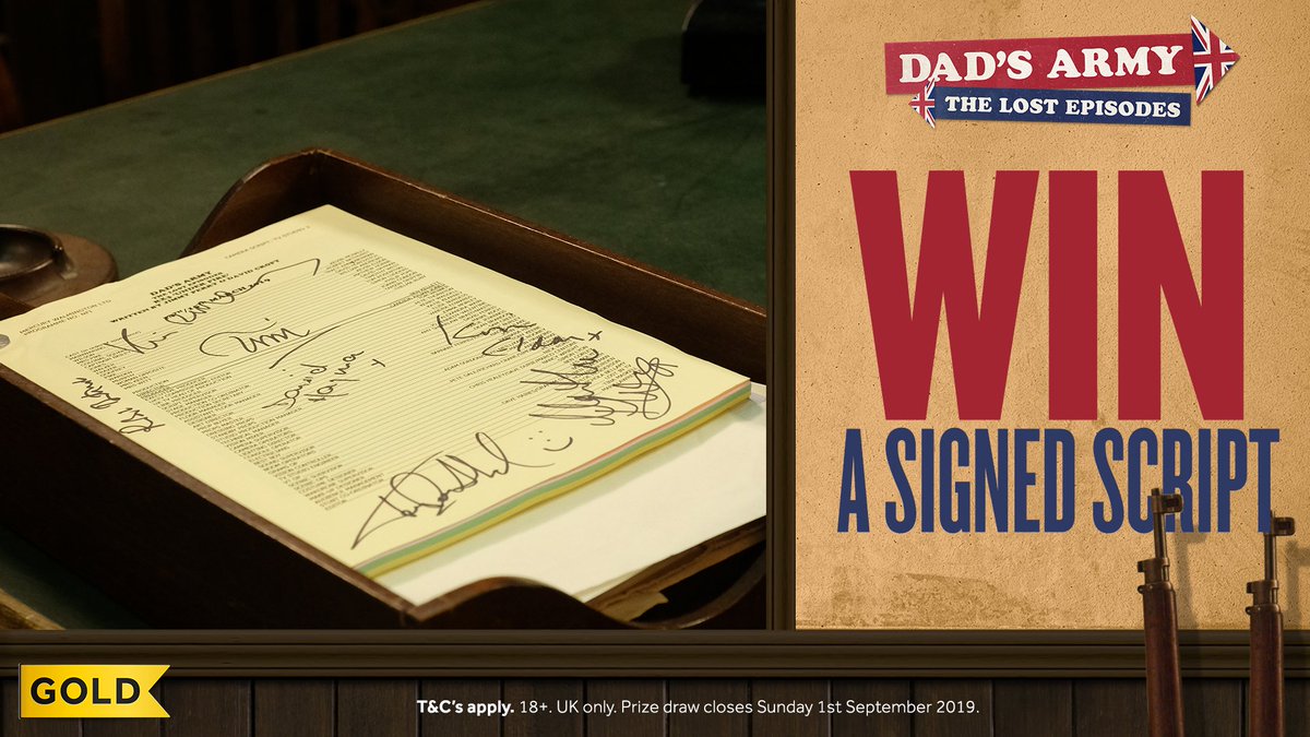 goldchannel's tweet photo. Follow and retweet for your chance to WIN this signed script of #DadsArmy: The Lost Episodes, 'Under Fire'.

The script has been signed by @exkevinmcnally, @RobertBathurst, David Hayman, @ItsKevinEldon, @mfhorne, Timothy West and @rosentweets. T&amp;C's apply: https://t.co/0pEVwqISBv https://t.co/67PsHrEkBm