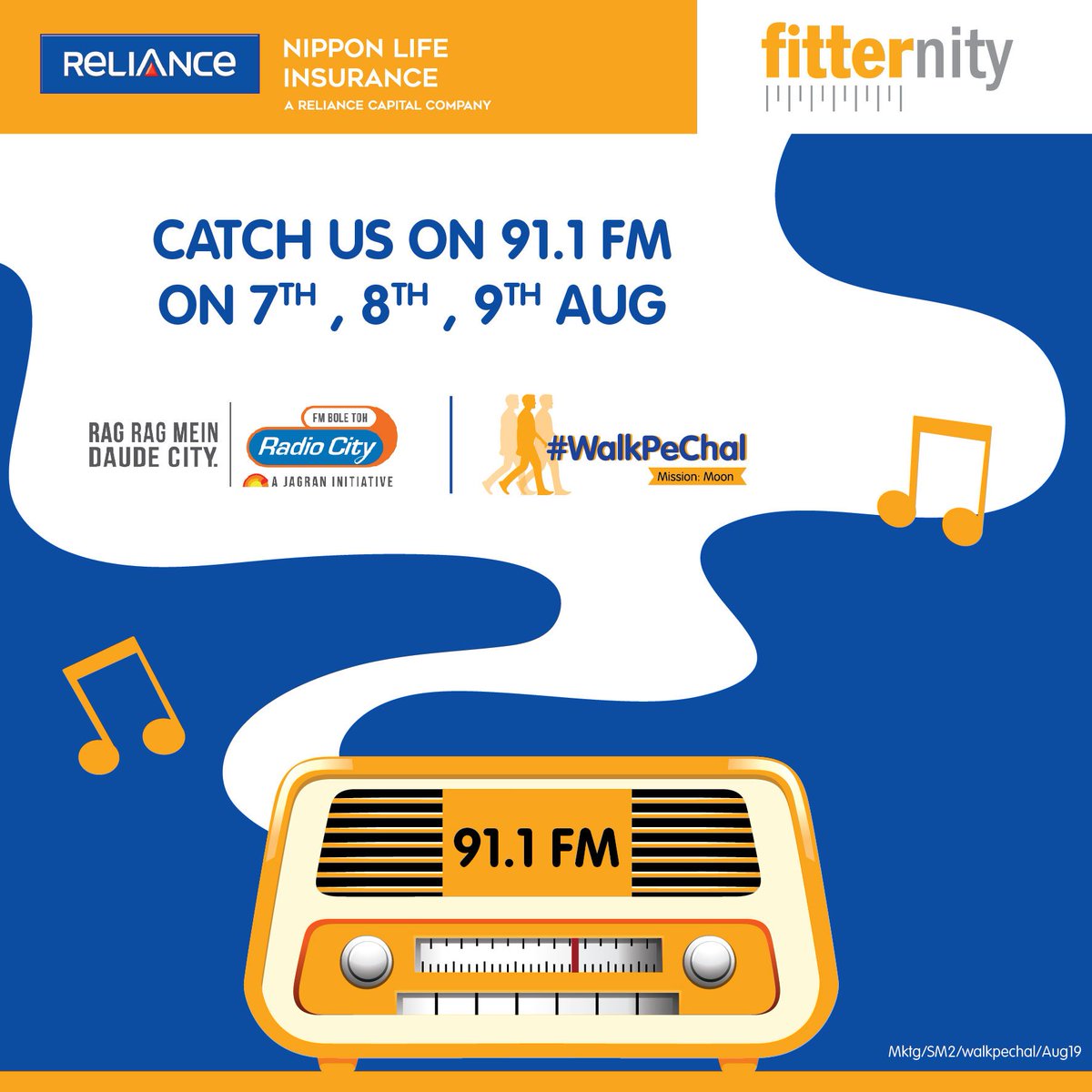 IndusIndNippon's tweet photo. Catch us on @radiocityindia 91.1 FM on Aug 7-9th, 2019! Join #WalkPeChal: #MissionMoon community now!
Download the Fitternity App (https://t.co/JmJNQa49Ol) and click on the WalkPeChal Banner to join the WalkPeChal Community.
#ItsNotAChallenge
Disclaimer: https://t.co/D8zQlTFIzD https://t.co/gKEhuuxhX3