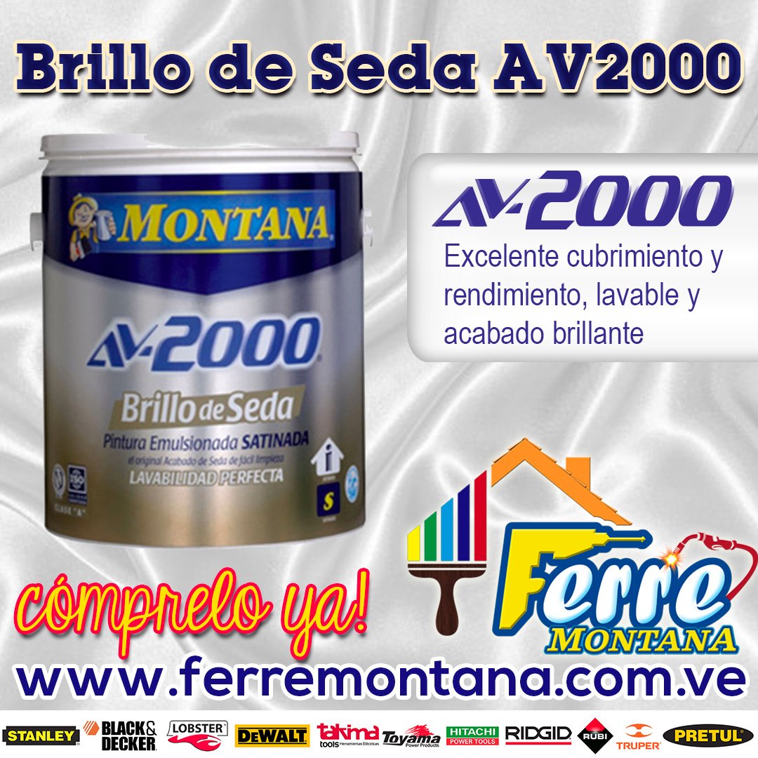 ferremontana's tweet photo. BRILLO DE SEDA AV-2000
Tipo: Clase “A”
Presentación: 1 Galón
Línea: 271
Características: Excelente cubrimiento y rendimiento, lavable y acabado brillante
📞 04241452436 👈
📧 ventas@ferremontana.com.ve
La ferretería en línea de Venezuela
#Caracas #av2000 #FerremontanaVe 🇻🇪 #6Ago https://t.co/MphEUoI0hu
