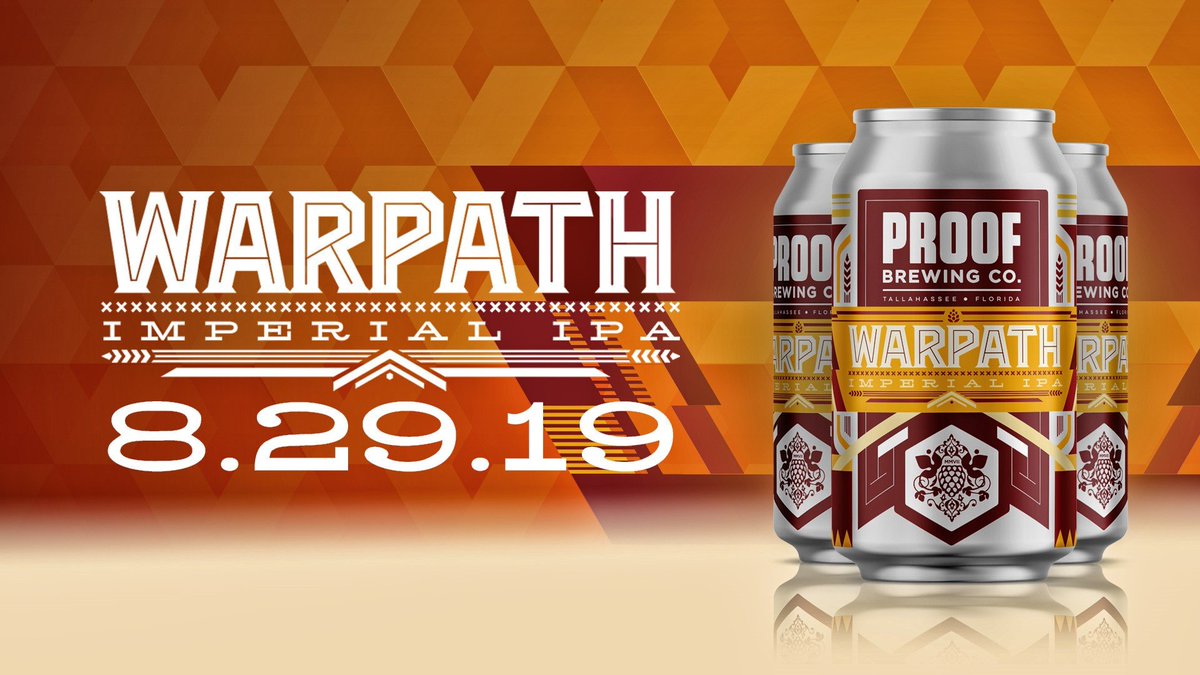 ProofBrewingCo's tweet photo. It's back! 🏈🏟️ 🔥 The award-winning Warpath Imperial IPA is set to be released in limited edition 4-pk pack cans on Thursday, Aug. 29th at 4pm in the tasting room only. Brewed annually in the fall at the start of the college football season, pays tribute to our hometown team. https://t.co/dnBIsZWkrU