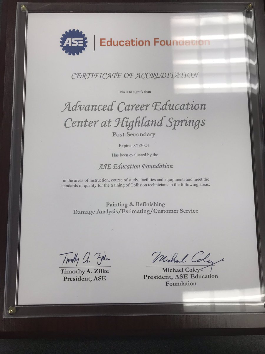 Excited about our Auto Body program being officially certified through ASE!  <a href="/MacBeaton2/">Mac Beaton</a>