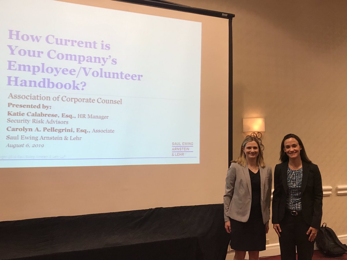 Kicked off @ACCinhouse’s Full-Day CLE with a presentation by @SaulEwing’s Carolyn Pellegrini and Security Risk Advisors’ Katie Calabrese! #EmployeeHandbooks #VolunteerHandbooks saul.com/events/speakin…