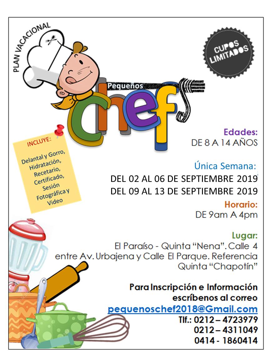PChef2018's tweet image. NO LO DEJES PARA ÚLTIMA HORA. Regalale a tu niñ@ la oportunidad de conocer y aprender el maravilloso arte de la Cocina. Plan Vacacional PEQUEÑOS CHEF 2019. Escribenos al correo pequenoschef2018@gmail.com @UrbElParaiso @ParaisoActivo @galeriasparaiso @UrbMontalban