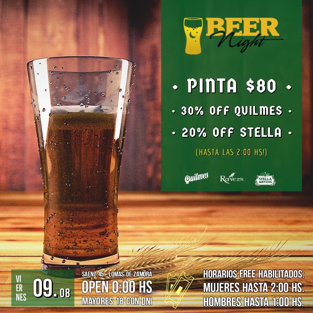 RavensOFICIAL's tweet photo. Beer Night Viernes

Atención llegar temprano

🚺🆓 H/02:00 Hs
🚹🆓 H/01:00 Hs

Promo en barra de Cervezas H/ 02 Hs
Festejamos todos los cumples https://t.co/2XxJdpwPaA