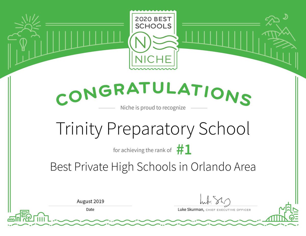We are excited to announce that Trinity Prep has once again been named the #1 "Best Private High School in the Orlando Area"! Thank you to every faculty member, staff member, student, and parent. Because of you we're ranked No. 1! It's a great day to be a Saint!