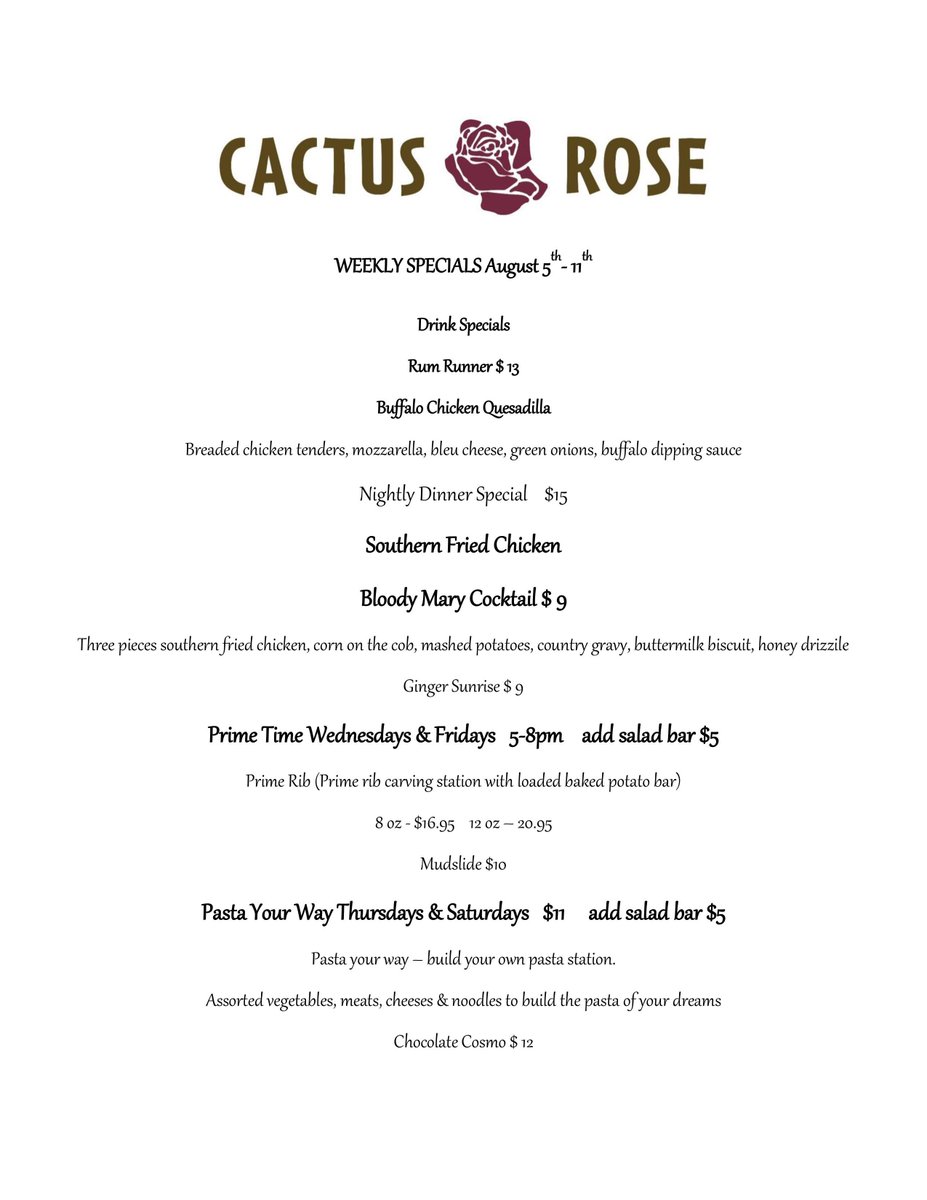 DoubleTreeTUC's tweet image. Feeling hungry? This week&apos;s new specials are currently being served at the Cactus Rose!