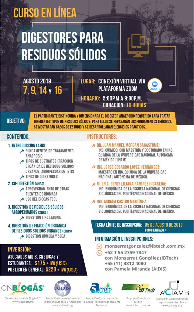 IBTechMx's tweet image. ¡Ya es mañana! Curso para #digestores de #residuos

#DigestionAnaerobia #Biogás #México #CostaRica #