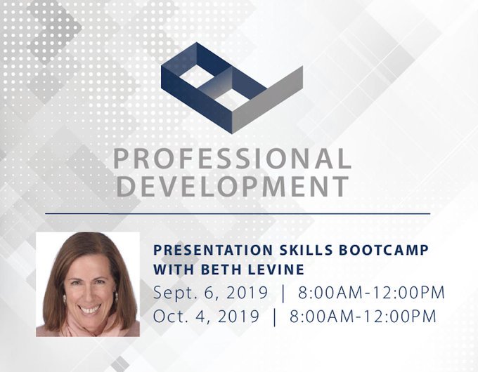 saltlakechamber's tweet photo. Sign up today for the Presentation Skills Bootcamp with Beth Levine to improve your communications skills, as well as learn how to deliver an effective presentation in any setting. More info: https://t.co/nNIq8JGrHa @SmartMouthComm #SLCPDS #professionaldevelopment https://t.co/cZg9FgUeMW