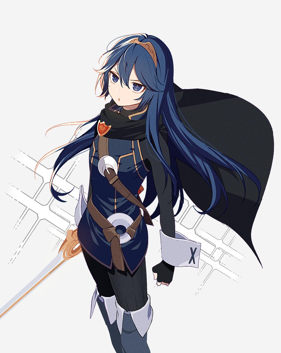 lucina (fire emblem) 1girl long hair solo fingerless gloves blue hair falchion (fire emblem) blue eyes  illustration images