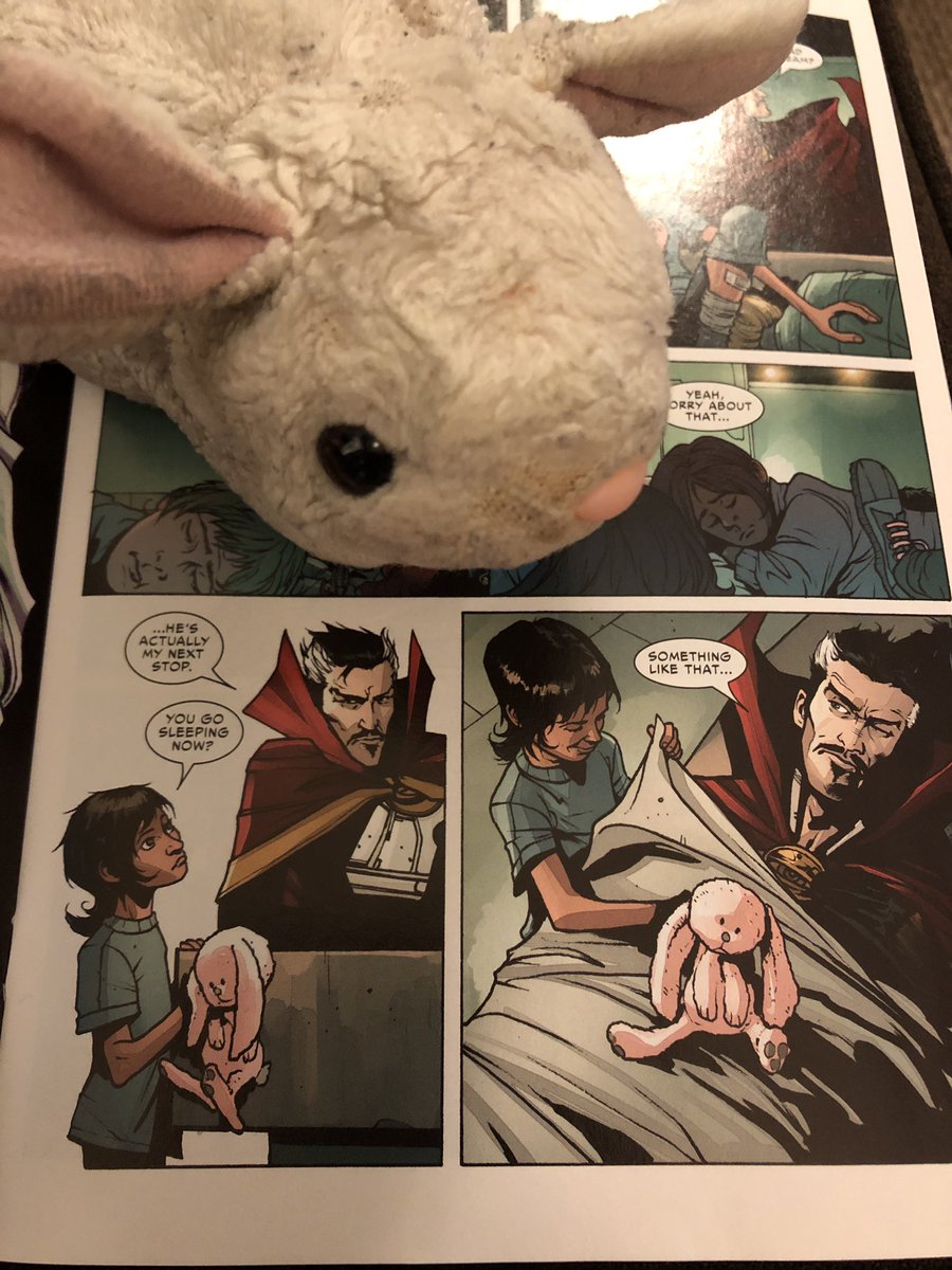 pinkbunnyr's tweet photo. My new favorite thing is a little girl giving her pink bunny to #DoctorStrange for a nap. #Groupnap https://t.co/HuokQT8pqK