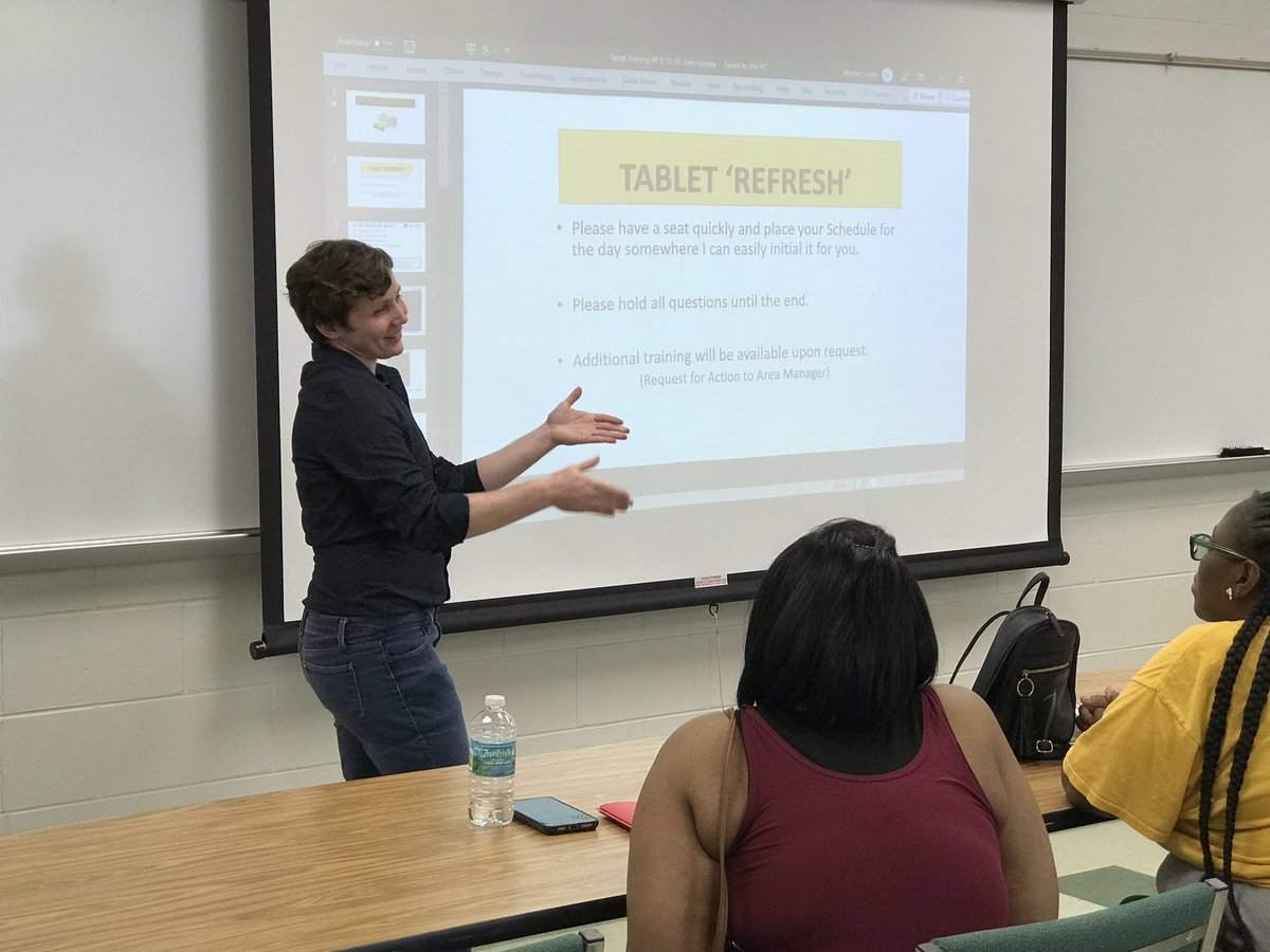 MitchellKMoyer's tweet photo. As teachers prepare during preplanning so does Team Trans! All bus personnel R refreshed in the proper operation of wheelchair lifts, safely securing children in their seat, timed exit from the bus both front and rear and on our newest tool- our rugged tablets #safetyalwaysfirst https://t.co/C4iWWnGVC1
