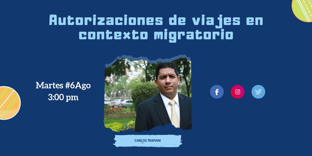 cecodap's tweet photo. #CecodapLive Hoy #6Ago estaremos conversando con @carlosmtrapani sobre cómo tramitar los #PermisosDeViaje para niños, niñas y adolescentes en una Venezuela con crisis institucional. Te invitamos a conectarte por esta vía a las 3:00 pm https://t.co/BcgzpPppUw