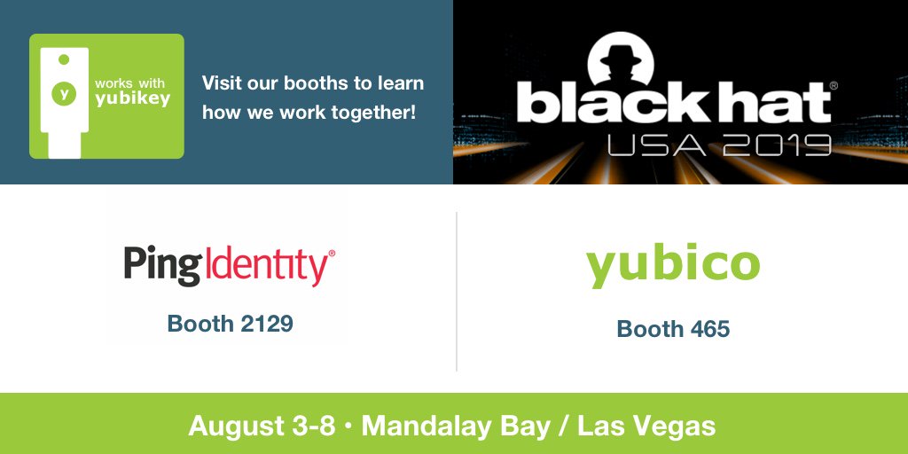 Yubico's tweet photo. Is your organization in need of a simple, yet secure option for accessing your enterprise applications? #PingID and the #YubiKey have your back! To learn more about our joint integration, visit the @PingIdentity Booth: 2129 at #BHUSA https://t.co/OcG8nFVitO