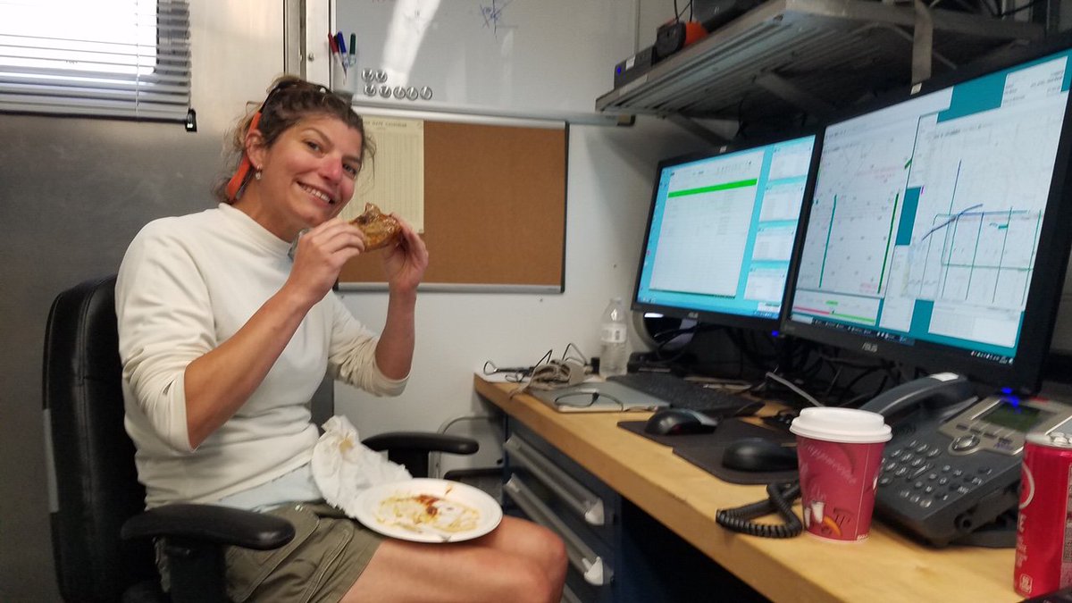 USGSCoastChange's tweet photo. #CapeCodBay2019 A look inside van life! Here we see #USGS researchers Jack Fredericks, Wayne Baldwin, and Laura Brothers inside the Acquisition Van watching all the #data come in while eating dinner!

#science #sciencecruise #fieldwork #seafloormapping #seafloor #mapping #CapeCod https://t.co/2WZIwLpNN4