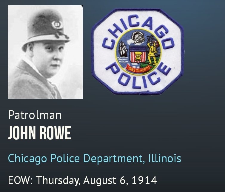 ChicagoPD19's tweet photo. 👮🏻♂️💙🚔 #ThisDayInHistory 🚔💙👮🏻♂️
#AlwaysRemember
#NeverForgotten #FallenHero #Chicago #CPD #ChicagoPolice #Officer #JohnRowe #EOW Aug 06, 1914
@ChicagoPD19 @BFTFChicago @bftfnyc @BFTF_Dallas @ChicagoPD19 @Brotherhoodfwt2 @cpdmemorial @FOP7Chicago https://t.co/W5mUxnxkza