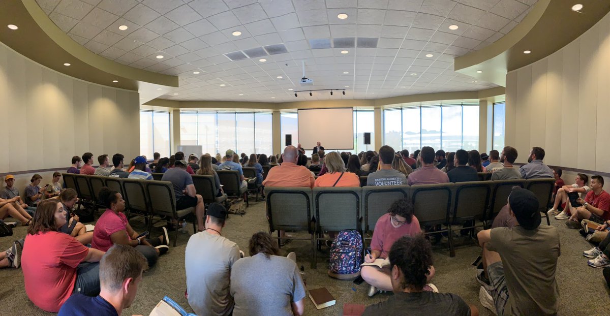 ColbyAdams's tweet photo. Standing room only for @AdamGreenway’s session at #collegiateweek19 at @fallscreekok. Great to be here with hundreds of college students ready to impact their campuses with the gospel this school year. https://t.co/hE4Ait0kfo