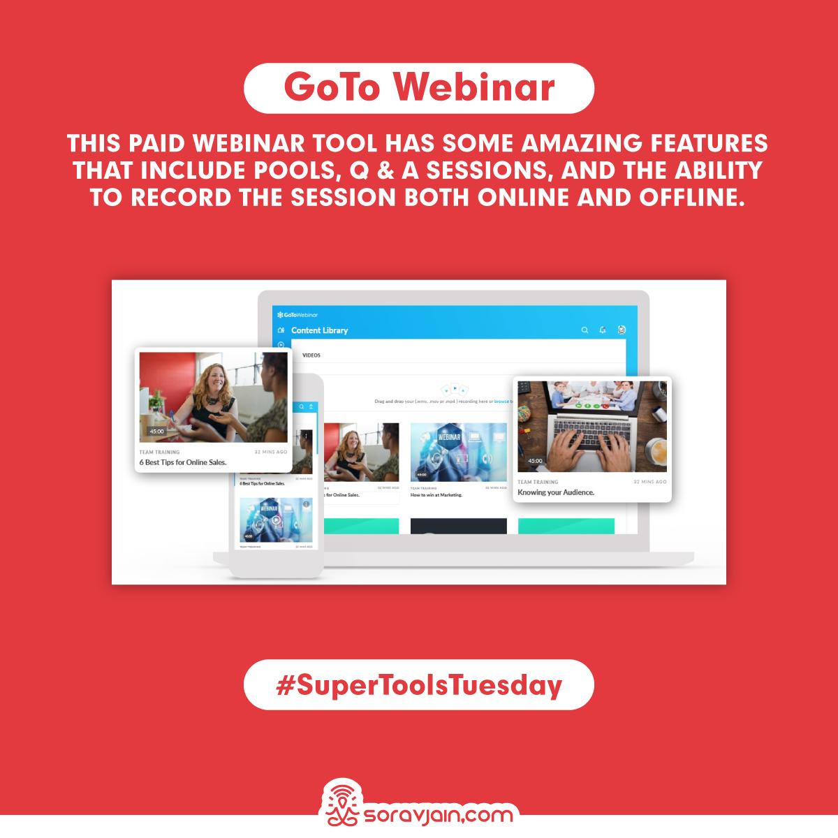 SoravJain's tweet image. Hosting a webinar is a great way to give your clients a hands-on experience about your service. And organizing a webinar requires reliable webinar tools. Here is a list of tools that can come in handy to host your webinar sessions. #SuperToolsTuesday #Webinar #WebinarTools (2/2)