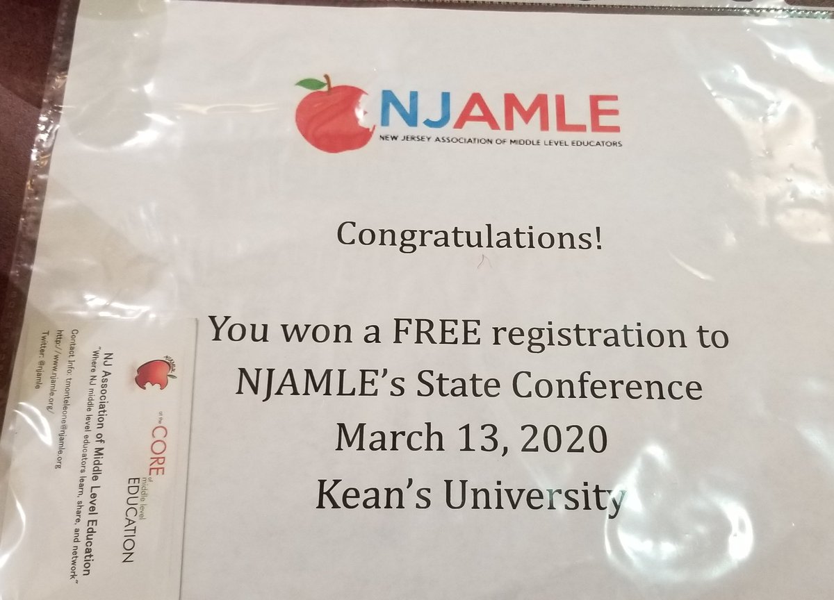 FDStahl's tweet photo. I'm a winner today! Not just because I won a free registration to @NJAMLE's state conference in 2020 but because I got so many good ideas (abt SEL, rubrics, literacy...) I can bring to my classroom in Sept. THANK YOU! π #SSNJAMLE #ELArocks π πππ https://t.co/knzJQhAMWx
