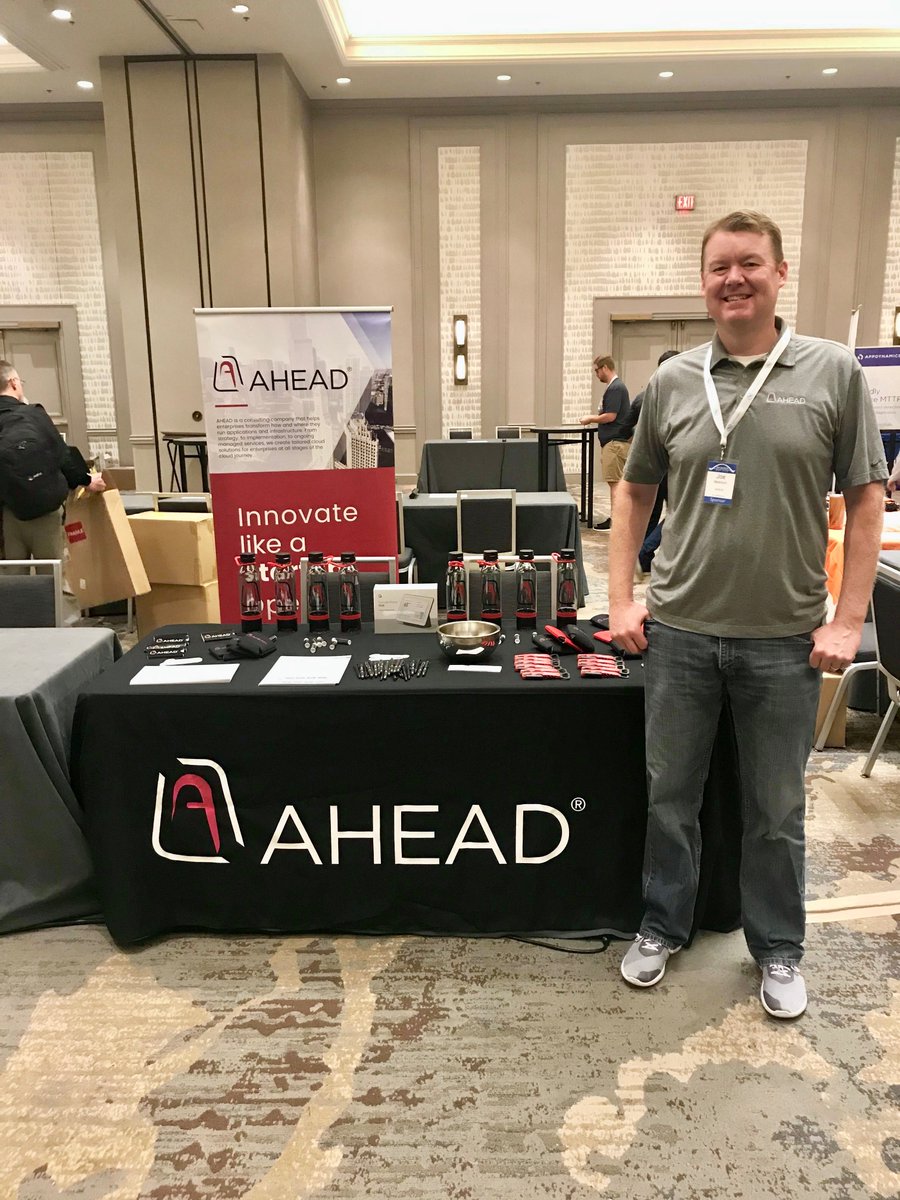 Ahead's tweet image. .@devopsdaysmsp has officially begun. During your break swing by booth 26 to snag some AHEAD swag. Our Senior Client Solutions Architect @JoeAkerson can&apos;t wait to meet you! #devopsdays #scaleddevops #techtuesda