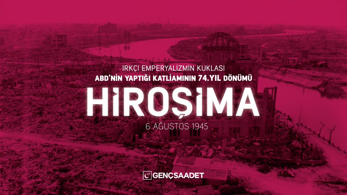 74 yıl önce bugün, Hiroşima'da binlerce insan saniyeler içerisinde katledildi.

Katliamın yıl dönümünde, insanları canice katleden tüm zihinleri lanetliyor ve bir daha yaşanmamasını temenni ediyoruz. 
#Horişima