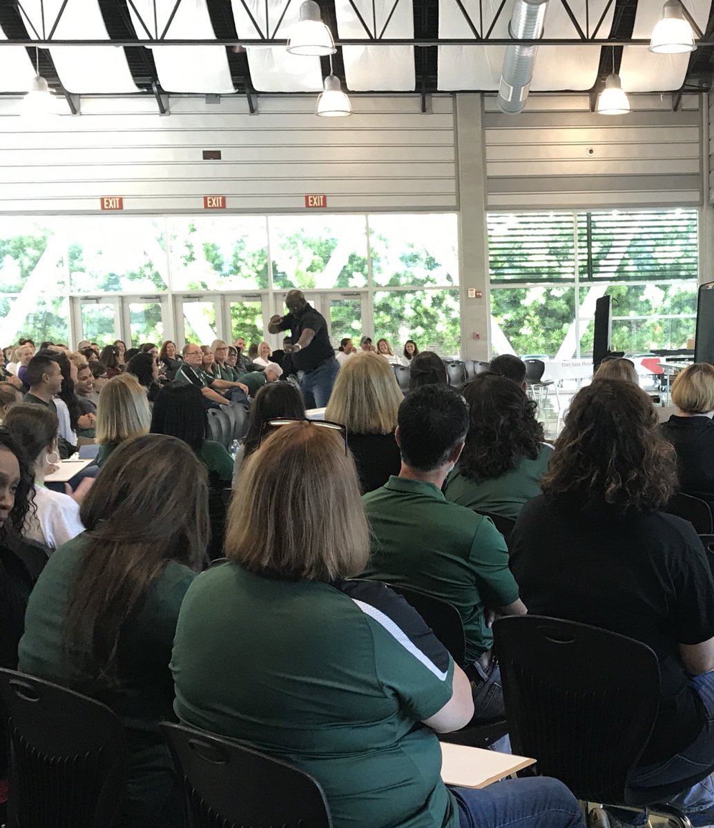 jnovak_julie's tweet image. Bustin’ a move to welcome everyone back @FSHISD convocation! Great explanation of #CollectiveCommitments @DrGbates