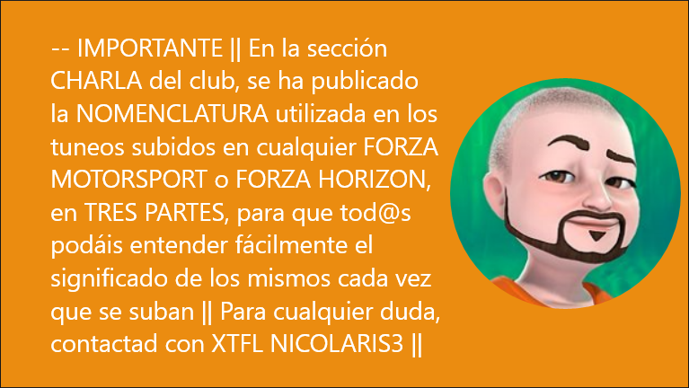 NICOLARIS_3's tweet photo. — Publicación en el club XBOXERS TFL de #XboxLive || IMPORTANTE: NOMENCLATURA para los tuneos #XTFL o las capturas de los mismos subidos en cualquier @ForzaMotorsport o #ForzaHorizon , 👍😉|| #XboxOne https://t.co/90qT87BldK