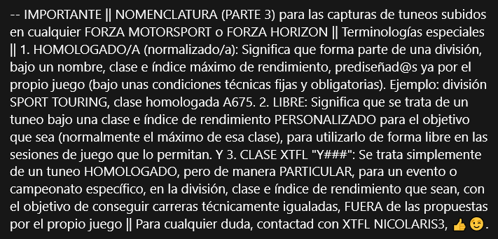 NICOLARIS_3's tweet photo. — Publicación en el club XBOXERS TFL de #XboxLive || IMPORTANTE: NOMENCLATURA para los tuneos #XTFL o las capturas de los mismos subidos en cualquier @ForzaMotorsport o #ForzaHorizon , 👍😉|| #XboxOne https://t.co/90qT87BldK