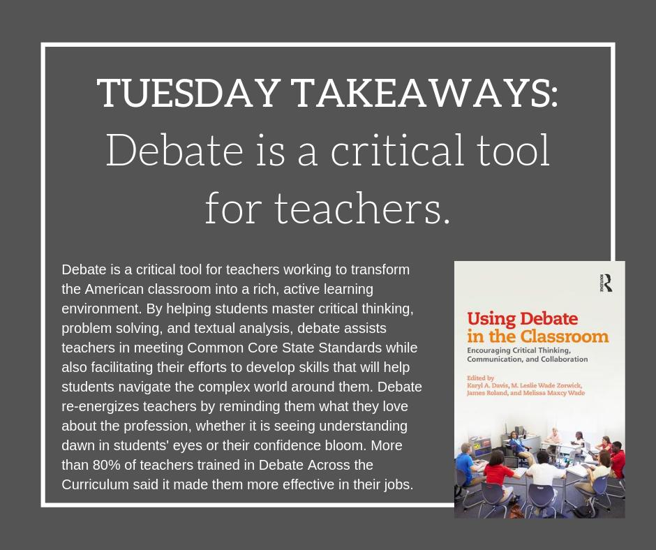 pelhamdebate's tweet photo. Educators gearing up for another school year: Consider incorporating debate into your lesson plans! Plenty of ideas for how to do so in our book, Using Debate in the Classroom. #debateeducation #debate4all #debate2educate https://t.co/EsUWuOkhVd