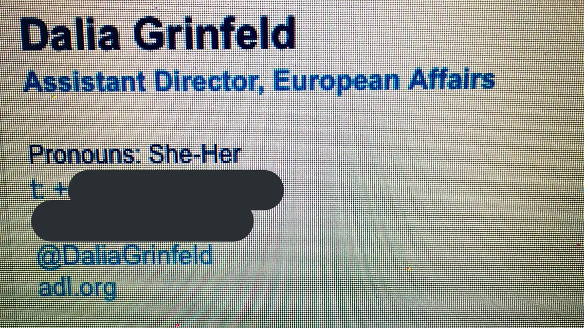 DaliaGrinfeld's tweet photo. My amazing colleague @shayalerner inspired me to try to be more inclusive and include my #pronouns in my email signature. If more people follow and make it part of every day life, it is easier for #LGBTQI* folks to feel and be included. #signaturechallenge https://t.co/Aymg7vkUGt