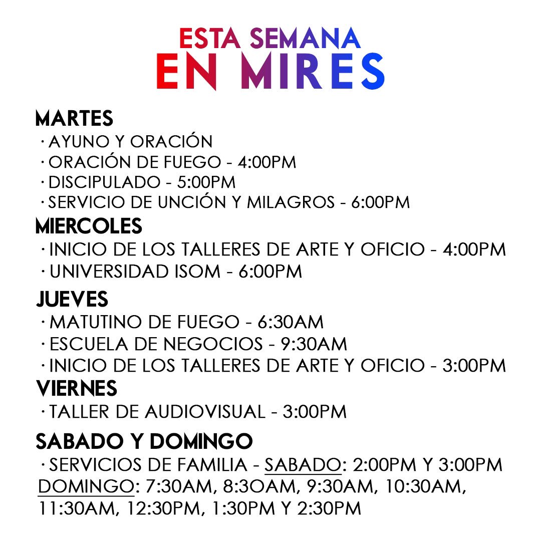 En esta casa, cada día hay una nueva oportunidad para recibir bendición y crecer de forma integral. Te invitamos a que asistas con tu familia e invitados a nuestras actividades, Dios tiene más para ti.

Dirección: Urb. Santa Sofía, C.C. Santa Sofía. El Cafetal, Caracas.