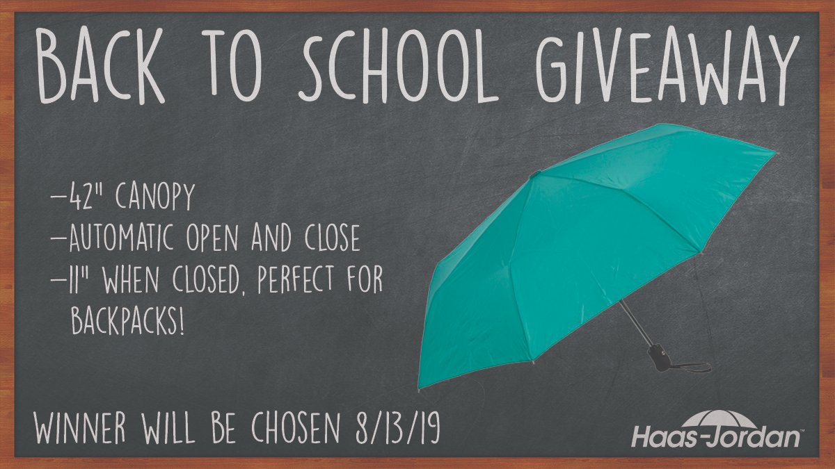 HaasJordanUMB's tweet photo. Here's a #free #BackToSchool umbrella - on us! The winner of our latest #giveaway will be announced on Tuesday, August 13th. #Follow &amp; #retweet for your chance to win! https://t.co/e5mRIYK9im