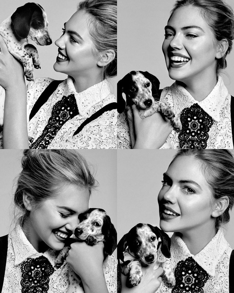 KateUpton's tweet photo. Some puppy love to brighten your day ❤️🐾 Loved this cover shoot for the #HappyIssue of @HarpersBazaarSG 2016. https://t.co/8MDEoJbT0D