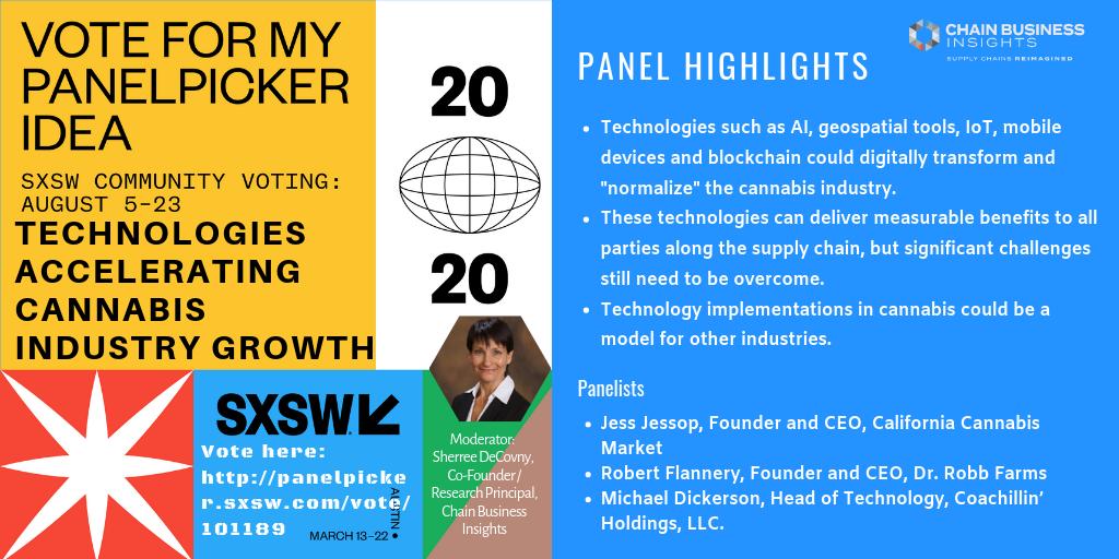 InsightsChain's tweet photo. Help vote Chain Business Insights' panel 'Technologies Accelerating Cannabis Industry Growth' for the #SXSW2020 program 🗳️

Be a #SXSWPanelPicker. Vote here https://t.co/SaDucu3CDf

#blockchain #AI #internetofthings #sxsw #geospatialtech #IoT #mobiledevices #cannabisindustry #SCM https://t.co/lTnu67Y9MA