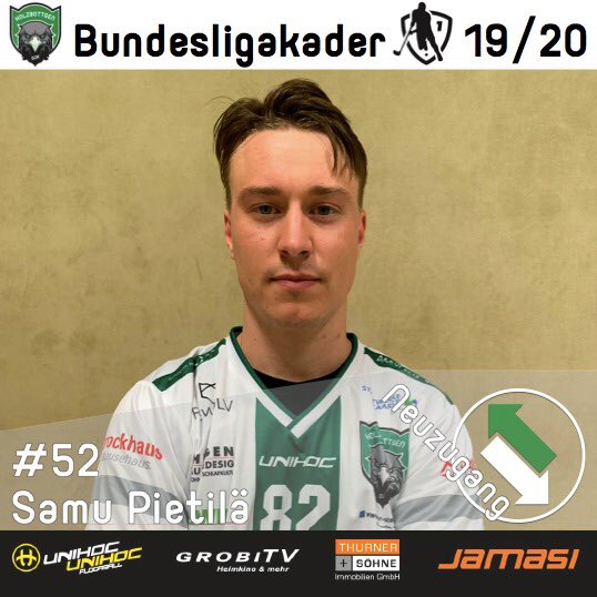 DJKFloorball's tweet photo. Samu Pietilä wechselt in die 1.FBL. Der 22-jährige Finne, der zuvor für NST Lappeenranta auf Torejagd gegangen ist, wird die Jungs in grün-weiß verstärken. Wir freuen uns auf 19/20 mit unserer #52.
Herzlich Willkommen, Samu! 
#fdsilly #preseason #hejadjk #byebyehollywoodhills https://t.co/C4EwTFePIc